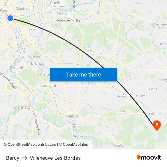 Bercy to Villeneuve-Les-Bordes map