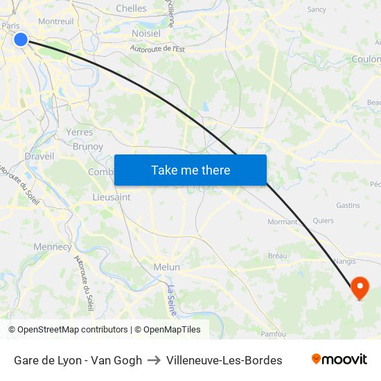 Gare de Lyon - Van Gogh to Villeneuve-Les-Bordes map