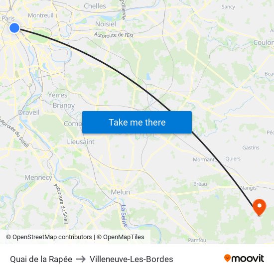 Quai de la Rapée to Villeneuve-Les-Bordes map