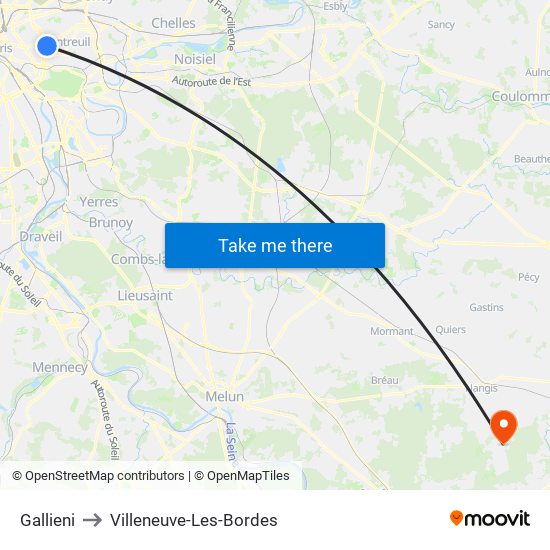 Gallieni to Villeneuve-Les-Bordes map