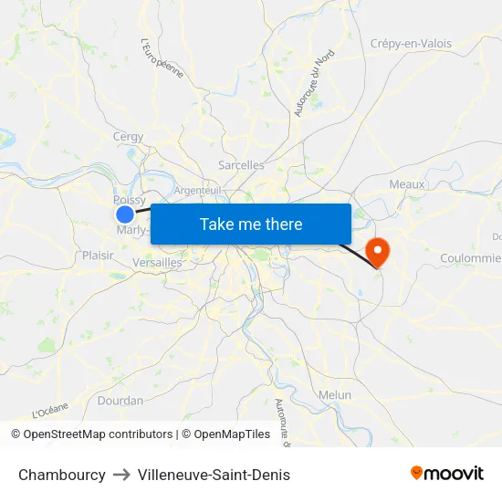 Chambourcy to Villeneuve-Saint-Denis map