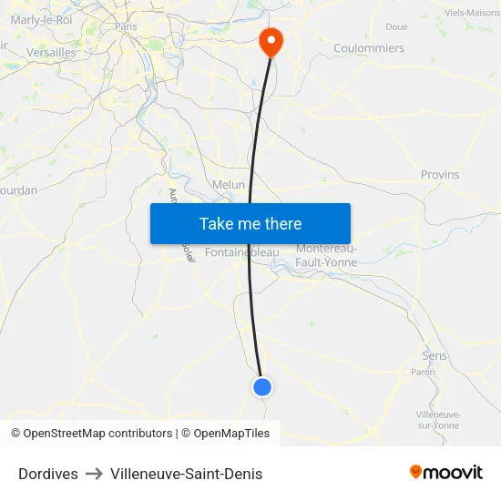 Dordives to Villeneuve-Saint-Denis map