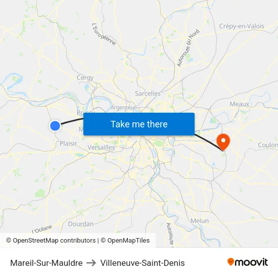 Mareil-Sur-Mauldre to Villeneuve-Saint-Denis map