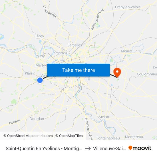 Saint-Quentin En Yvelines - Montigny-Le-Bretonneux to Villeneuve-Saint-Denis map
