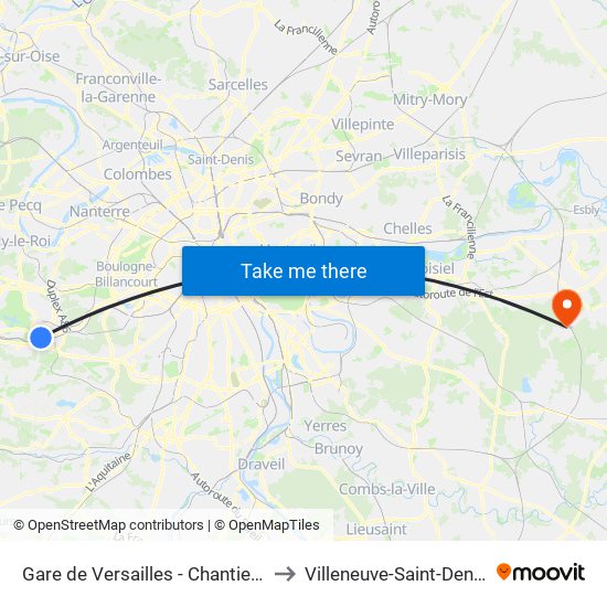 Gare de Versailles - Chantiers to Villeneuve-Saint-Denis map