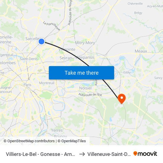 Villiers-Le-Bel - Gonesse - Arnouville to Villeneuve-Saint-Denis map