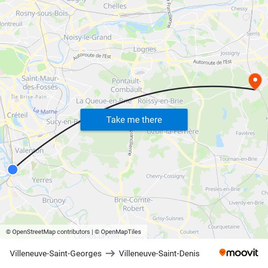 Villeneuve-Saint-Georges to Villeneuve-Saint-Denis map