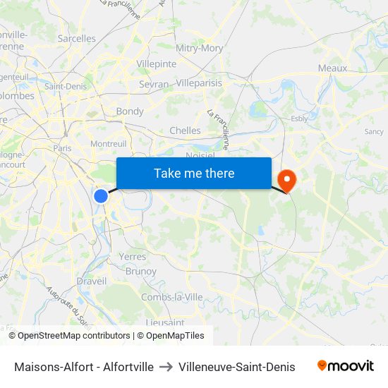 Maisons-Alfort - Alfortville to Villeneuve-Saint-Denis map