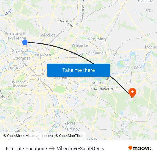 Ermont - Eaubonne to Villeneuve-Saint-Denis map
