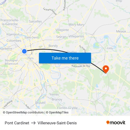 Pont Cardinet to Villeneuve-Saint-Denis map