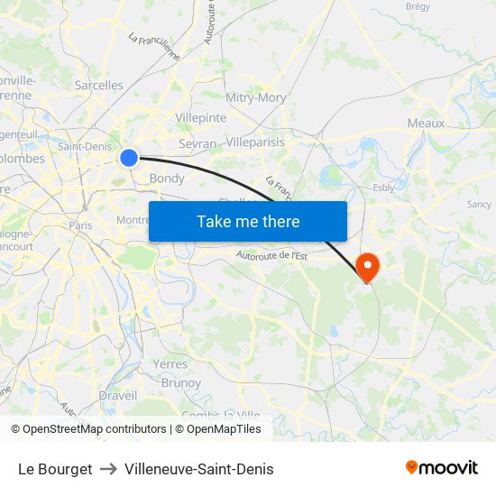 Le Bourget to Villeneuve-Saint-Denis map