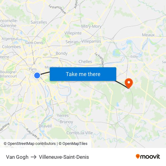 Van Gogh to Villeneuve-Saint-Denis map