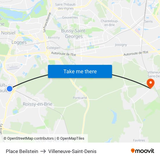 Place Beilstein to Villeneuve-Saint-Denis map