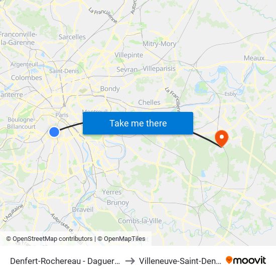 Denfert-Rochereau - Daguerre to Villeneuve-Saint-Denis map