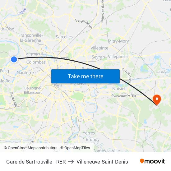 Gare de Sartrouville - RER to Villeneuve-Saint-Denis map