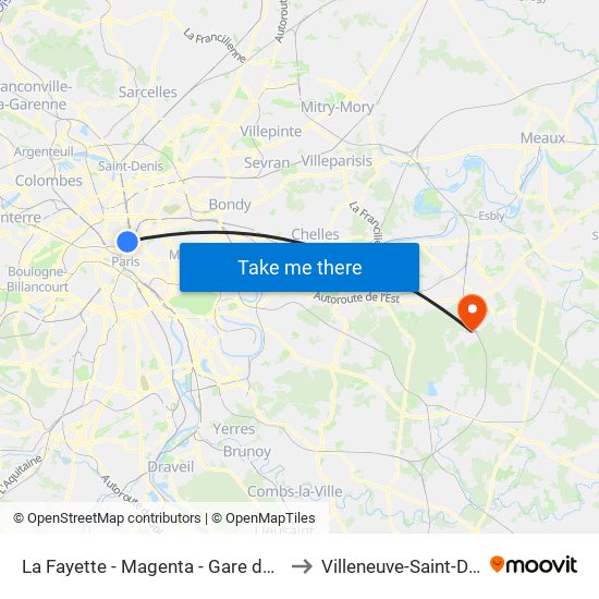 La Fayette - Magenta - Gare du Nord to Villeneuve-Saint-Denis map
