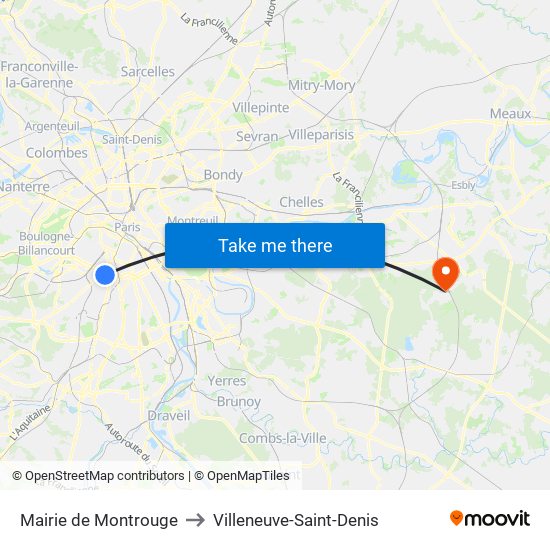 Mairie de Montrouge to Villeneuve-Saint-Denis map