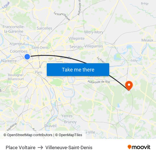 Place Voltaire to Villeneuve-Saint-Denis map