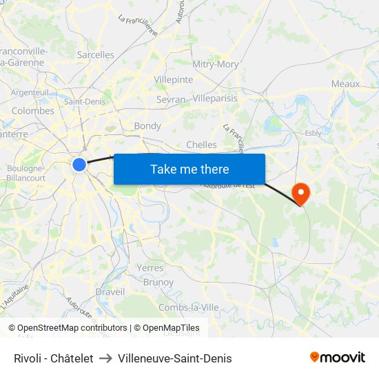 Rivoli - Châtelet to Villeneuve-Saint-Denis map