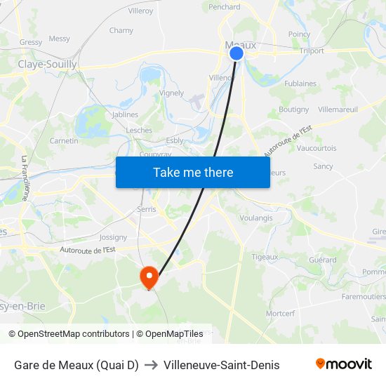 Gare de Meaux (Quai D) to Villeneuve-Saint-Denis map