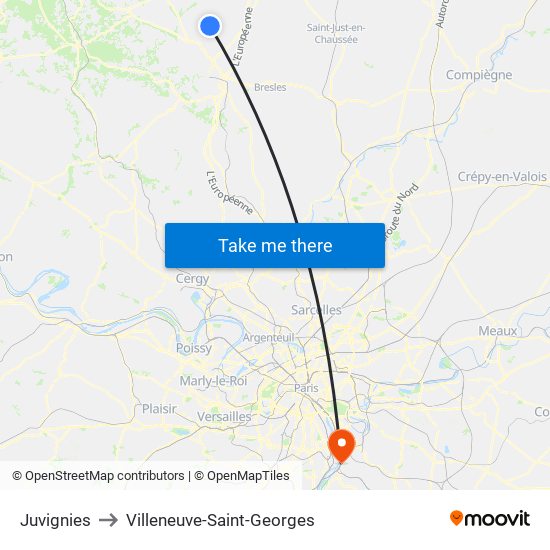Juvignies to Villeneuve-Saint-Georges map