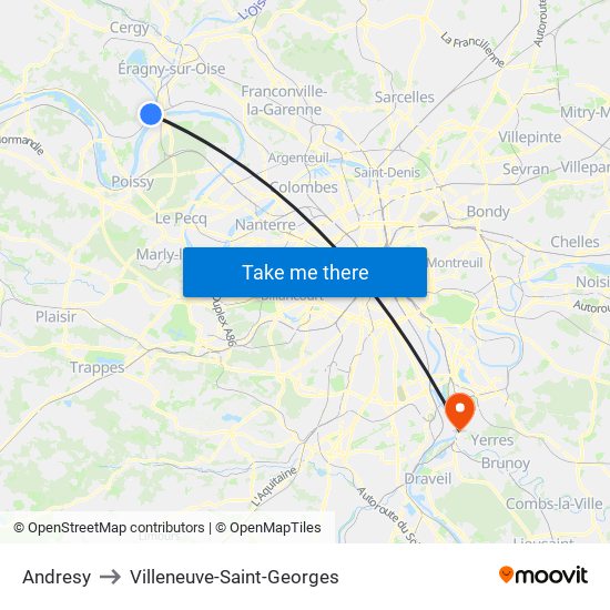 Andresy to Villeneuve-Saint-Georges map