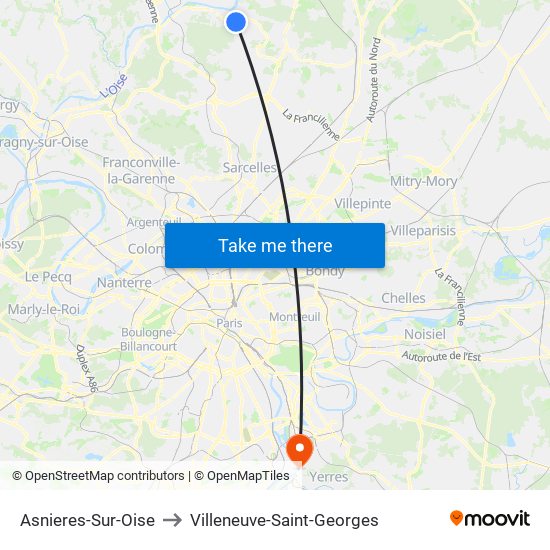 Asnieres-Sur-Oise to Villeneuve-Saint-Georges map