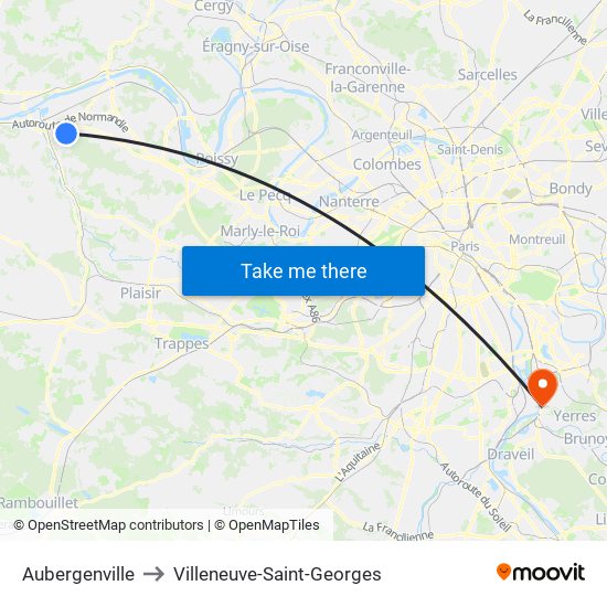 Aubergenville to Villeneuve-Saint-Georges map