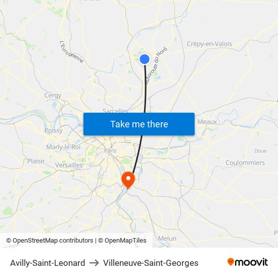 Avilly-Saint-Leonard to Villeneuve-Saint-Georges map