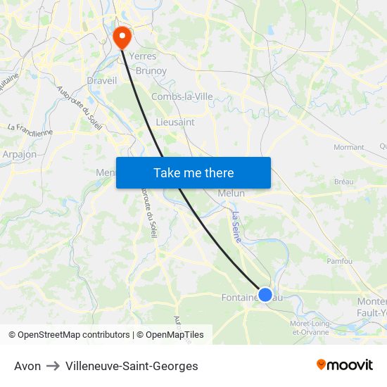 Avon to Villeneuve-Saint-Georges map