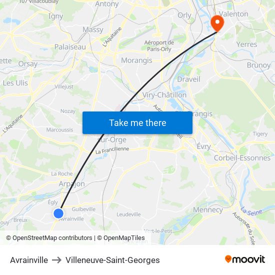 Avrainville to Villeneuve-Saint-Georges map