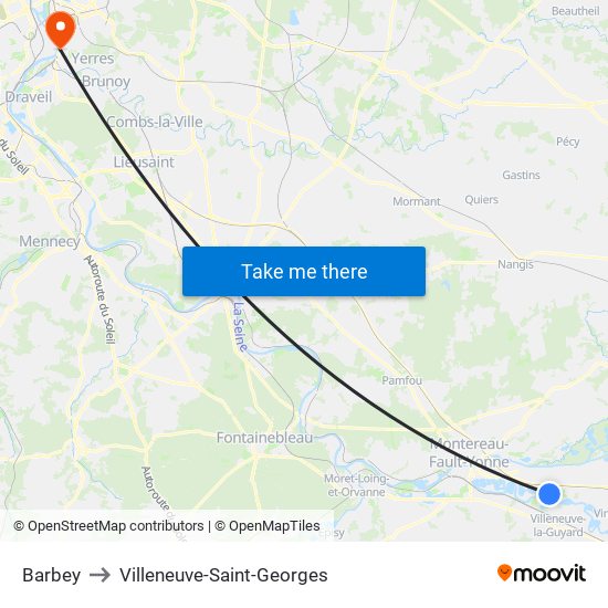 Barbey to Villeneuve-Saint-Georges map