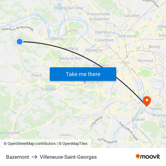 Bazemont to Villeneuve-Saint-Georges map