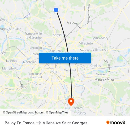 Belloy-En-France to Villeneuve-Saint-Georges map