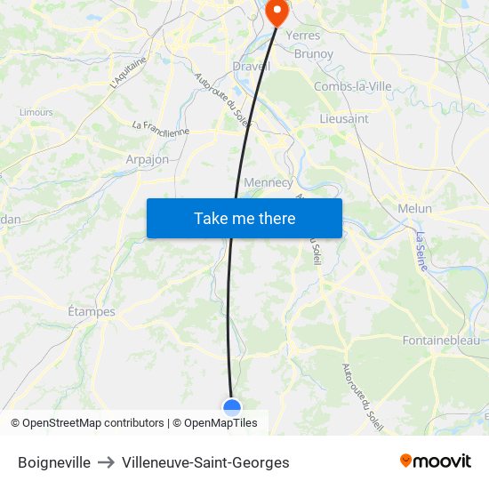 Boigneville to Villeneuve-Saint-Georges map