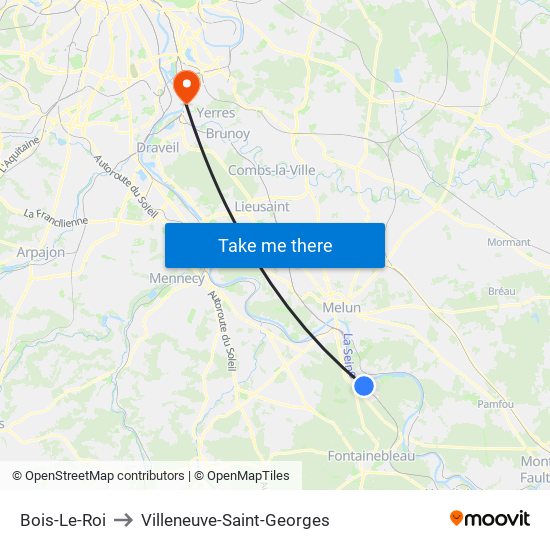 Bois-Le-Roi to Villeneuve-Saint-Georges map