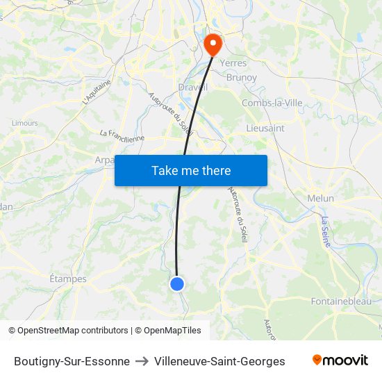 Boutigny-Sur-Essonne to Villeneuve-Saint-Georges map