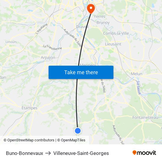 Buno-Bonnevaux to Villeneuve-Saint-Georges map