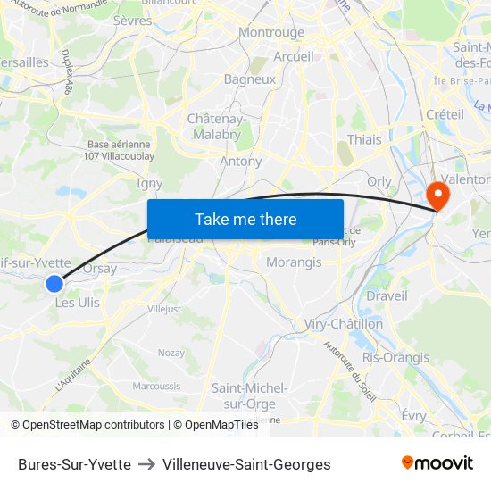 Bures-Sur-Yvette to Villeneuve-Saint-Georges map