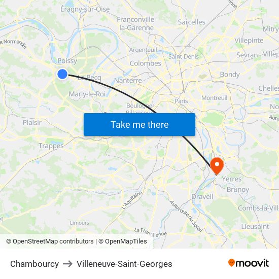 Chambourcy to Villeneuve-Saint-Georges map