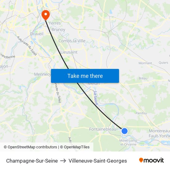 Champagne-Sur-Seine to Villeneuve-Saint-Georges map