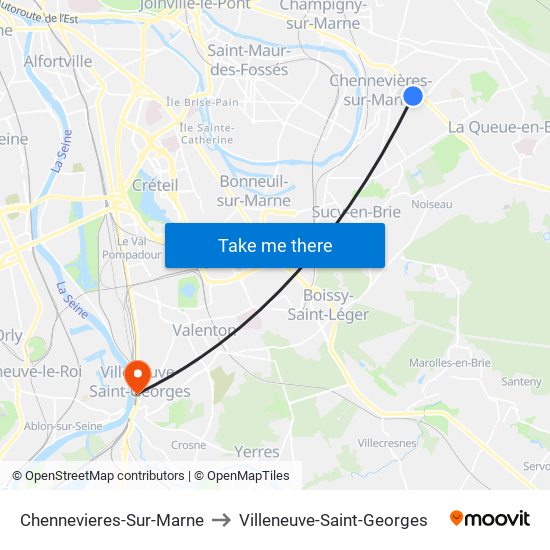 Chennevieres-Sur-Marne to Villeneuve-Saint-Georges map