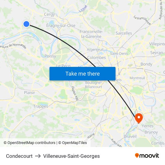 Condecourt to Villeneuve-Saint-Georges map