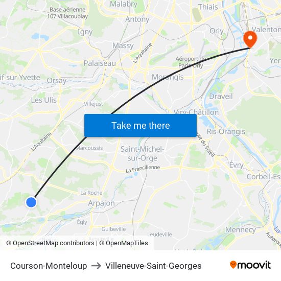 Courson-Monteloup to Villeneuve-Saint-Georges map