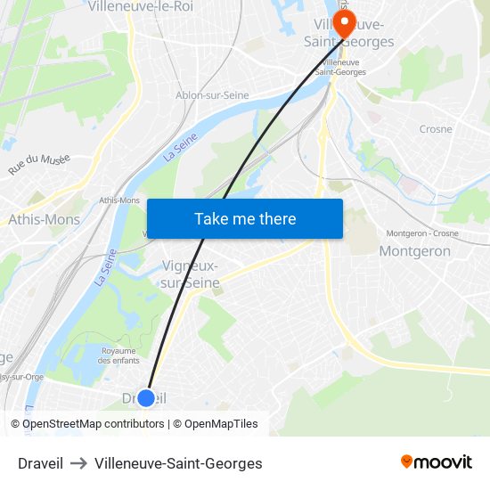 Draveil to Villeneuve-Saint-Georges map