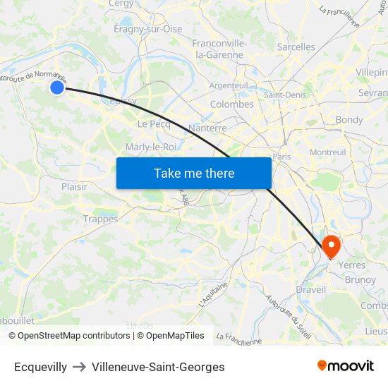Ecquevilly to Villeneuve-Saint-Georges map