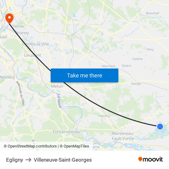 Egligny to Villeneuve-Saint-Georges map