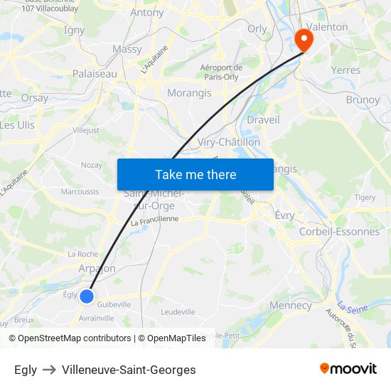 Egly to Villeneuve-Saint-Georges map