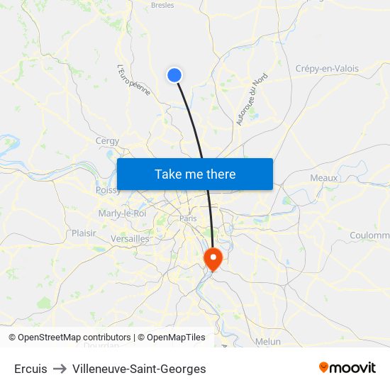 Ercuis to Villeneuve-Saint-Georges map