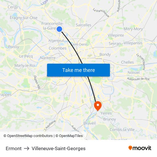 Ermont to Villeneuve-Saint-Georges map